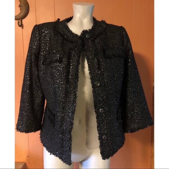 NWT Chico’s Noelle Goldie Tweed Black Sequined Blazer S - Picture 7 of 13